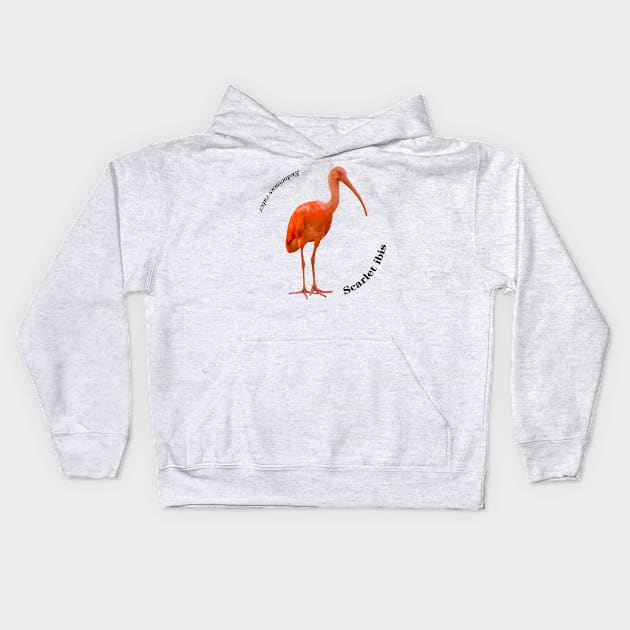 Scarlet ibis tropical bird pin black text Kids Hoodie by Ornamentum